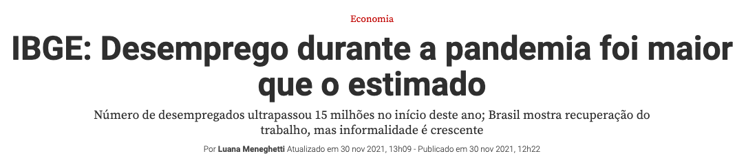 IBGE: Desemprego durante a pandemia foi maior que o estimado