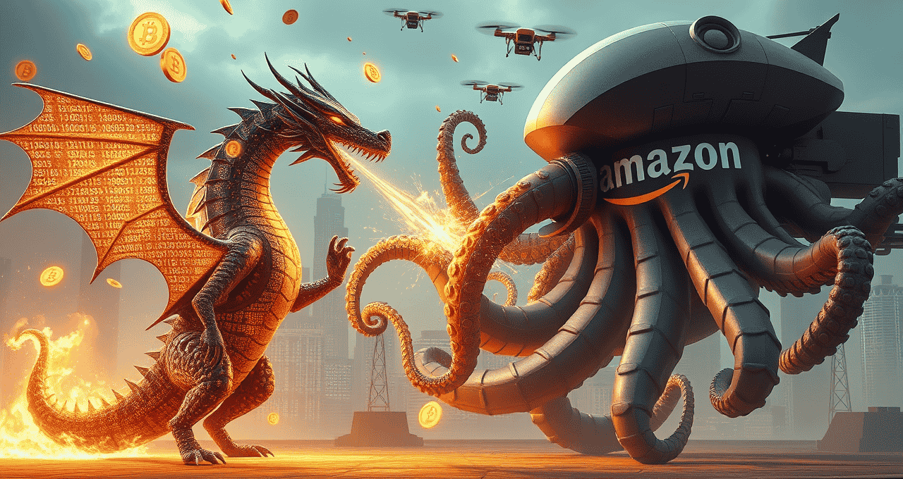 Bitcoin (BTC) Vs. Amazon (AMZN) pelo posto de quinto maior ativo financeiro do mundo. (Imagem Qwen)