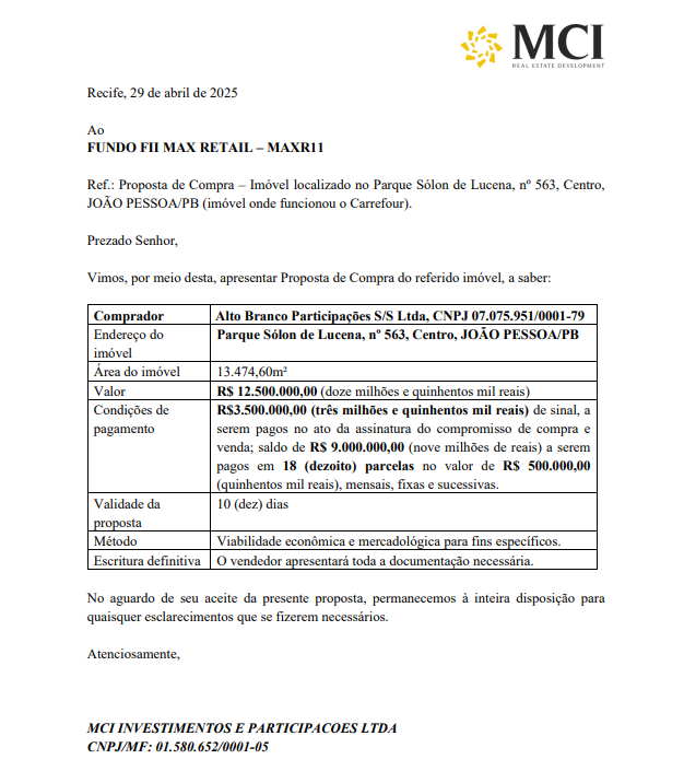 Proposta de compra MAXR11
