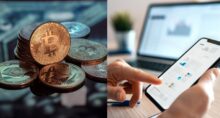 Celular ao lado de criptomoeda, incluindo bitcoin