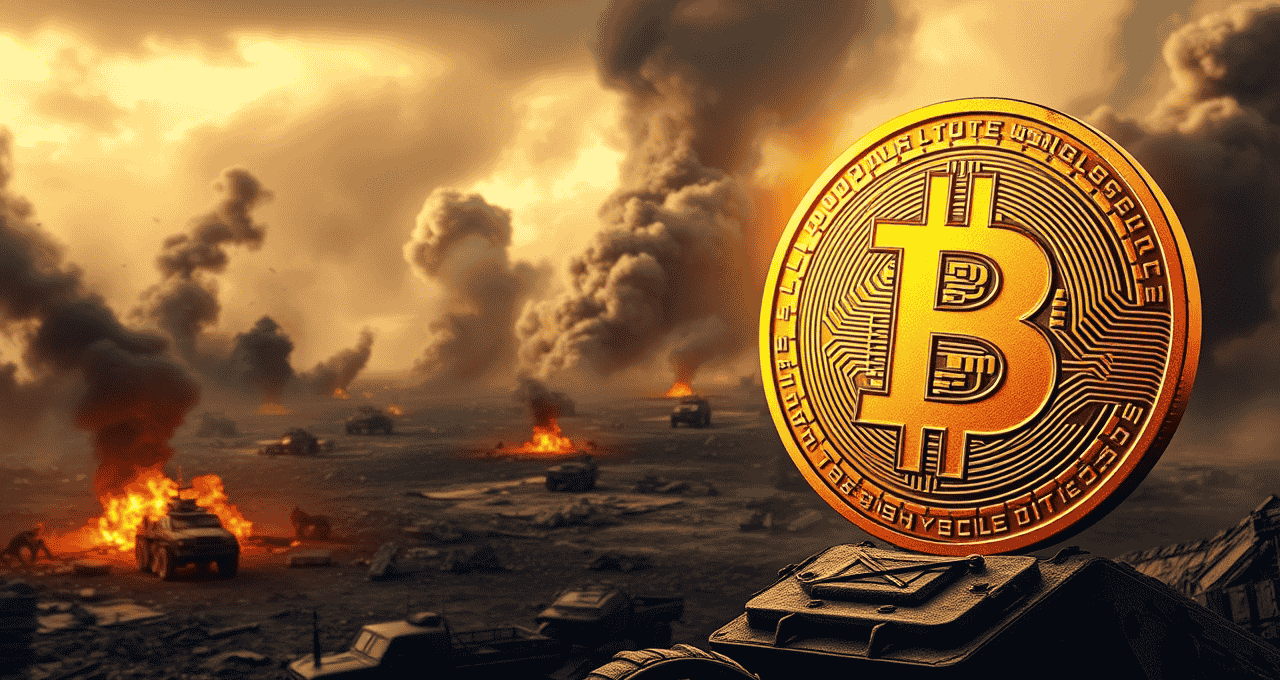 Bitcoin (BTC) salta em meio a guerra. (Imagem Qwen)