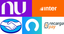Logos Nubank Banco Inter Mercado Pago Neon e RecargaPay (Montagem: Money Times)