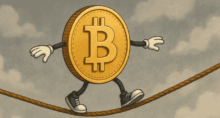 Bitcoin (BTC) tentando se equilibrar na corda bamba em meio a queda de preços das criptomoedas (Imagem ChatGPT pro)