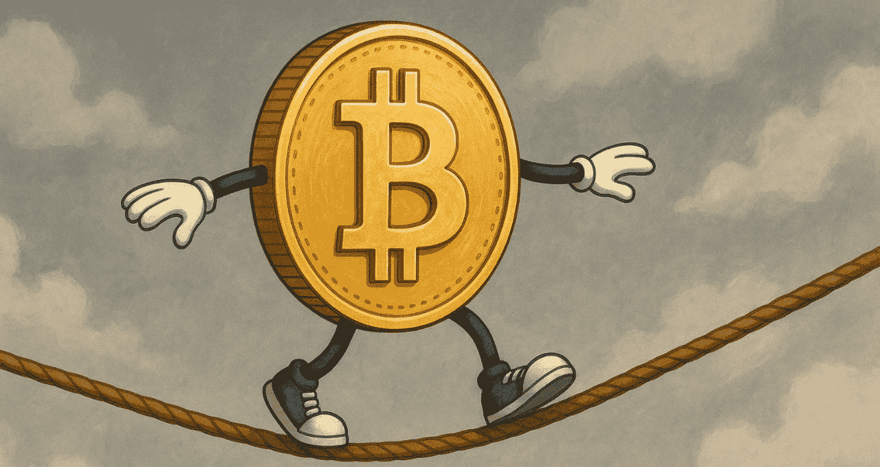 Bitcoin (BTC) tentando se equilibrar na corda bamba em meio a queda de preços das criptomoedas (Imagem ChatGPT pro)