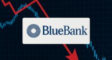 Logo do BlueBank com gráfico ao fundo (Imagem: Copilot)