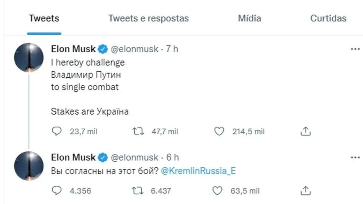 Elon Musk desafia Putin - Reprodução