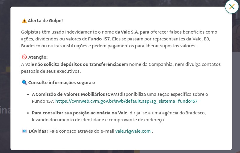 Golpe envolvendo nome da Vale - Reprodução