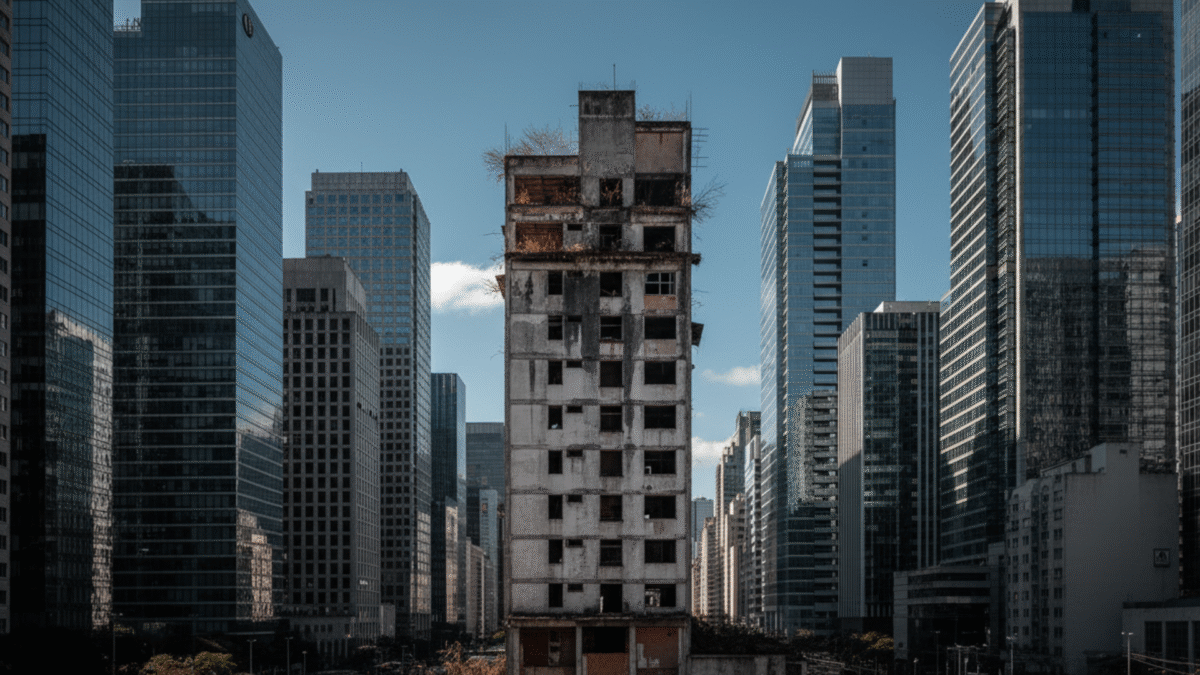 São Paulo com um edifício em ruína