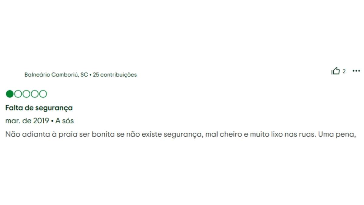 Reclamação sobre a praia de Ipanema - Reprodução TripAdvisor