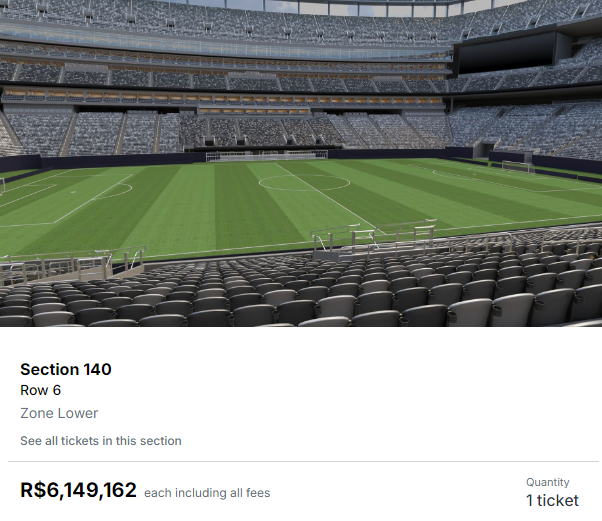 Preço mais alto de ingresso para a final da Copa do Mundo de 2026, em Nova Jérsei • Reprodução/Stab Hub