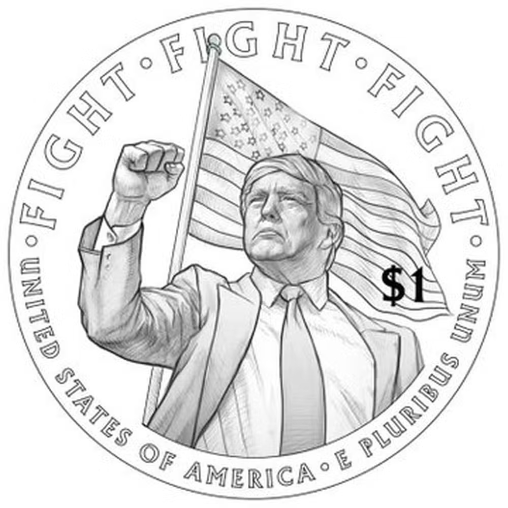 Moeda com imagem de Trump que poderá ser cunhada pelo Tesouro americano em homenagem aos 250 anos dos Estados Unidos — Foto: Reprodução redes sociais