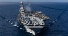 Travessia do USS Gerald R. Ford pelo Estreito de Gibraltar no início de outubro, junto de navios espanhóis e marroquinos • Facebook/USS Gerald R. Ford - CVN 78 -