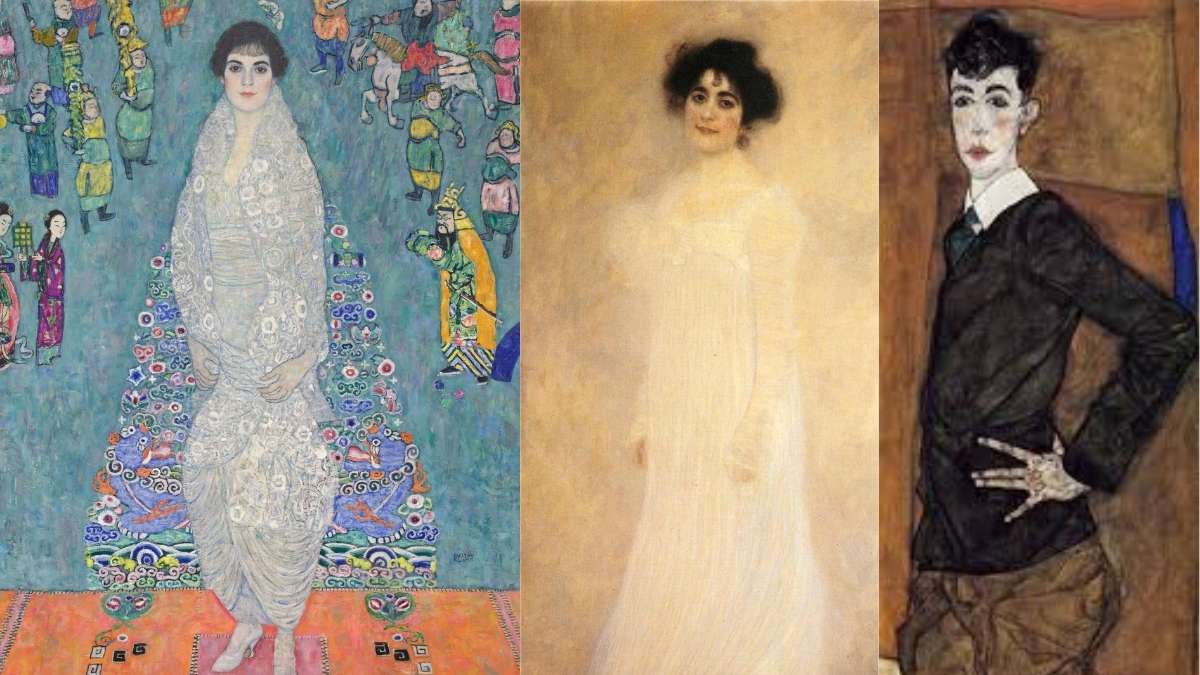 Os 3 retratos da família Lederer que sobreviveram ao incêndio. Da esquerda para a direita: Retrato de Elisabeth Lederer e Retrato de Serena Lederer, de Gustav Klimt; e o Retrato de Erich Lederer, de Egon Schiele. Reprodução