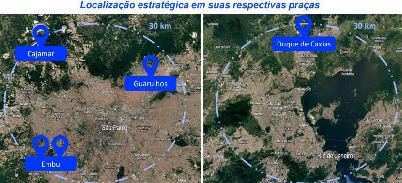Localização dos galpões (Imagem: divulgação BTG)