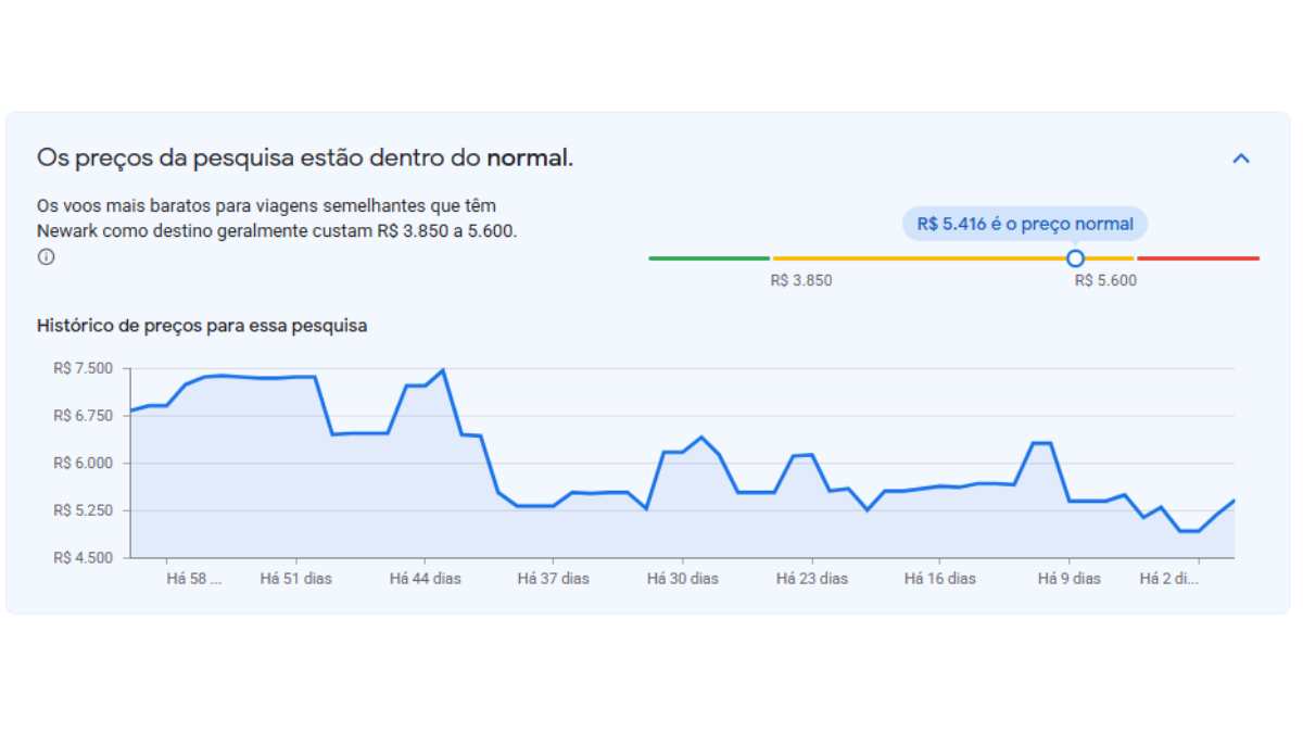 Preços de viagens para Nova York - Reprodução Google Flights