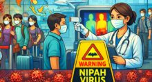 Vírus Nipah. Imagem gerada por IA
