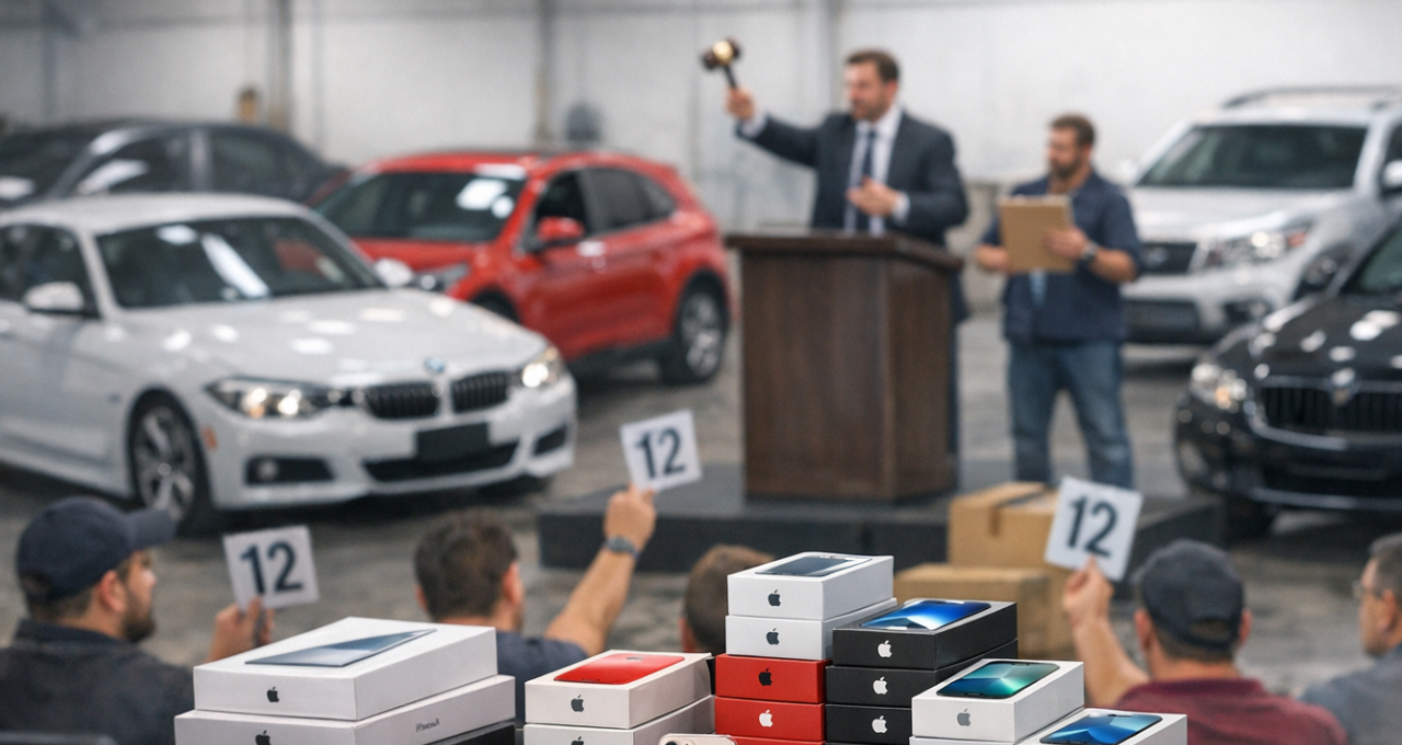 Leilão da Receita terá iPhones por R$ 922 e veículos a partir de R$ 6 mil (Imagem gerada por IA)