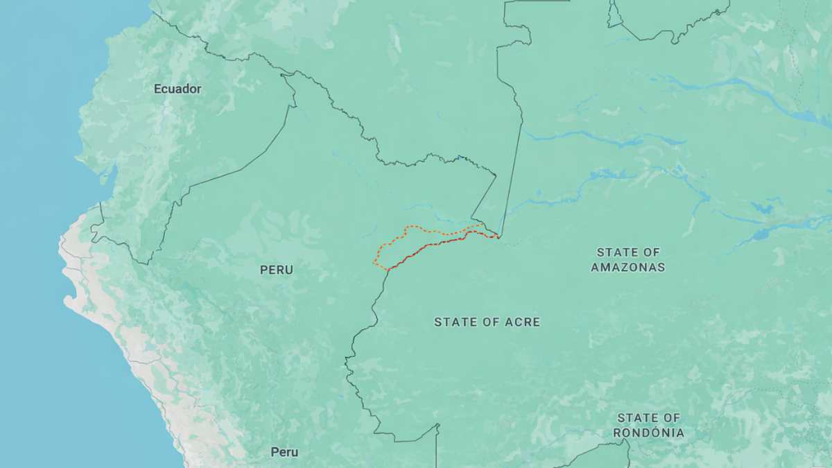 Yavarí, distrito do Peru, localizado na fronteira com Brasil e Colômbia - Reprodução Google Maps