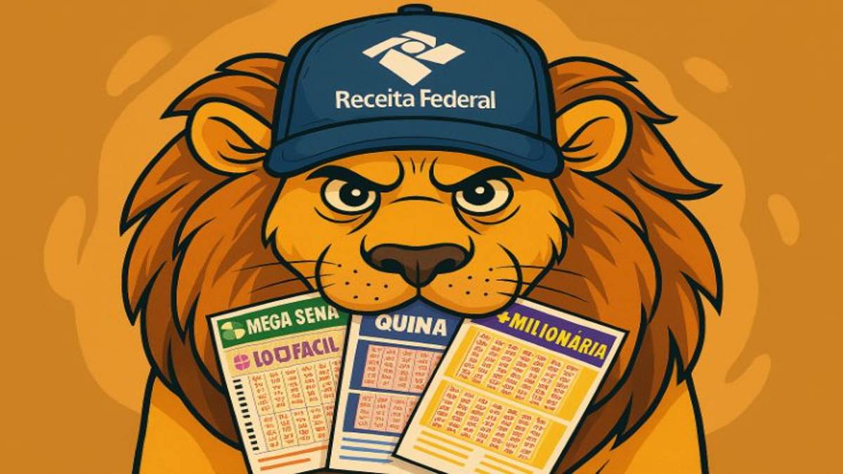 Leão do imposto de renda morde bilhetes de loteria.