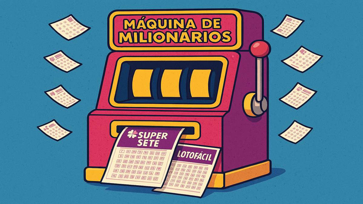 Máquina de milionários expele bilhetes premiados de loterias.