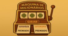 Máquina de milionários expele bilhetes da Lotofácil e da Lotomania.