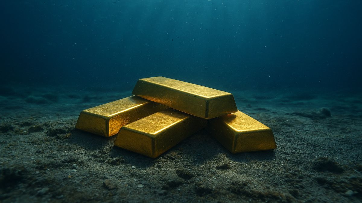 Barras de ouro no fundo do mar.