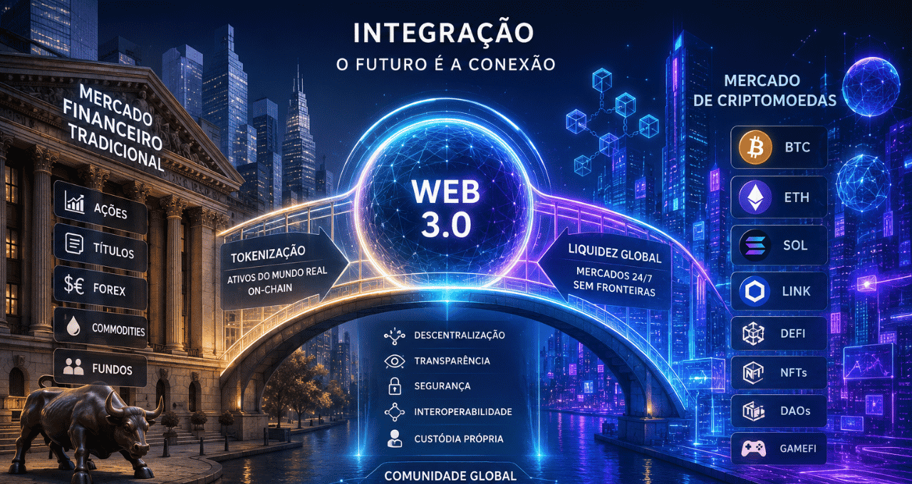 A ponte entre o mercado financeiro e o universo das criptomoedas é a Web 3.0 (Imagem: ChatGPT)