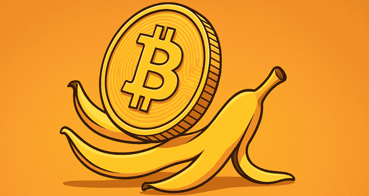 Bitcoin (BTC) escorregando em uma casca de banana (Imagem Copilot)