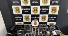 Celulares roubados recuperados pela Polícia Civil de São Paulo. Foto: Divulgação/ Governo de SP