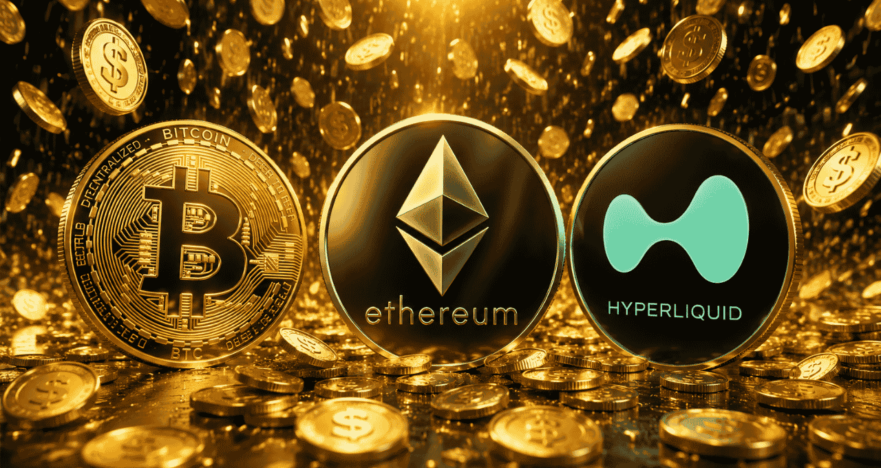 Bitcoin (BTC), Ethereum (ETH) e Hyperliquid (HYPE) são as principais escolhas dos analistas (Imagem: ChatGPT)