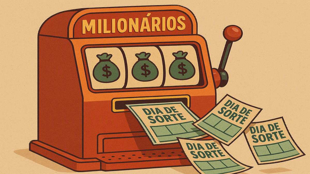 Máquina de milionários expele bilhetes da loteria conhecida como Dia de Sorte