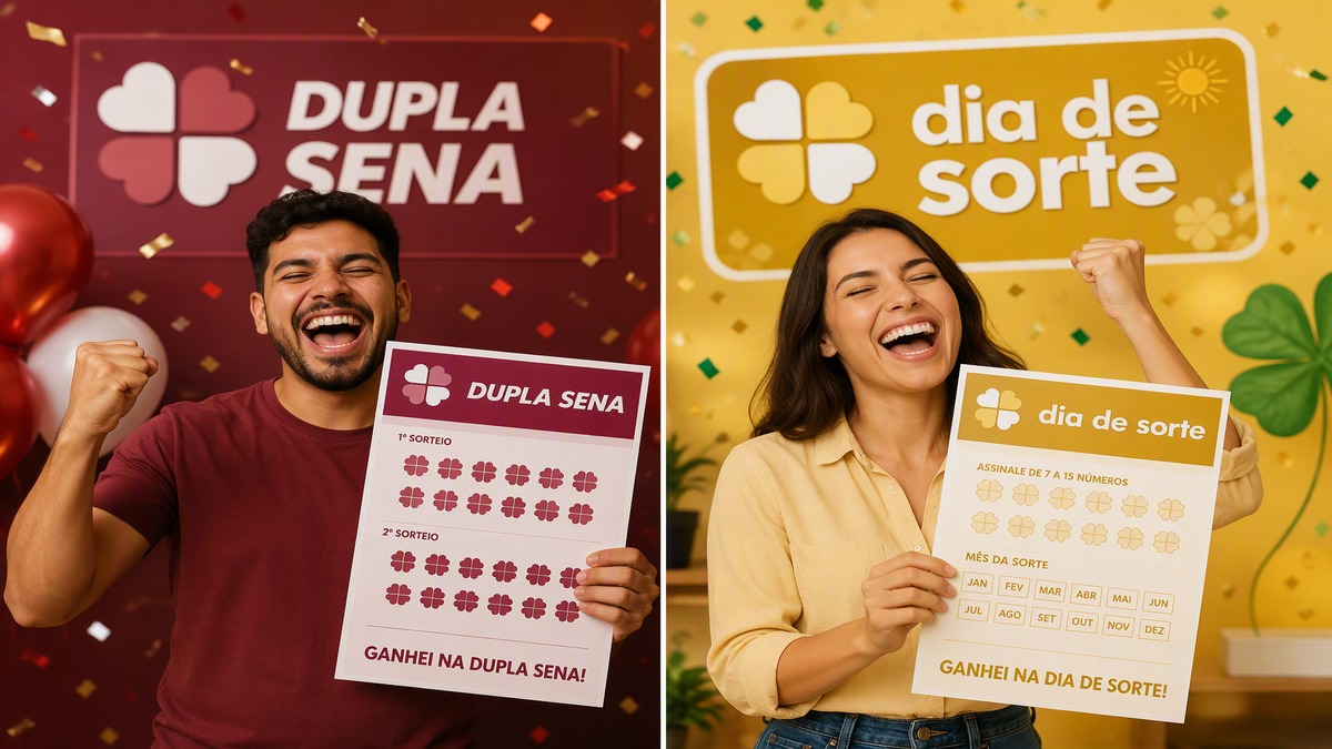 Ganhadores das loterias Dupla Sena e Dia de Sorte.