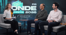 Da esquerda à direita: Monique Lima, repórter do Seu Dinheiro; Rodrigo Abbud, gestor do Pátria Investimentos; Caio de Araujo, analista da Empiricus (Imagem: reprodução)