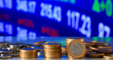 stack of coins forming a bar chart on a graph, investment concept, financial market