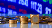 mercado brasileiro stack of coins forming a bar chart on a graph, investment concept, financial market