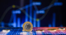 Brazilian money currency, over a financial chart, symbol of economy and financial market