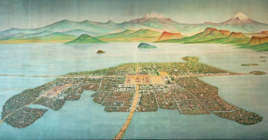 Representação artística de Tenochtitlán.