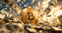 Bitcoin (BTC) na chuva de dinheiro (Imagem: ChatGPT)