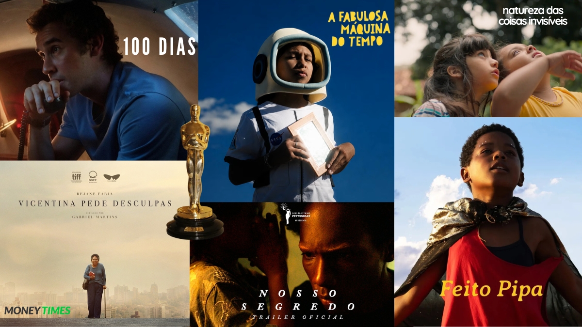 Colagem com cenas dos seis filmes finalistas da seleção brasileira para o Oscar 2027: 