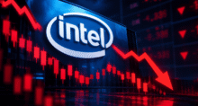 Ações da Intel em queda (Imagem: ChatGPT)
