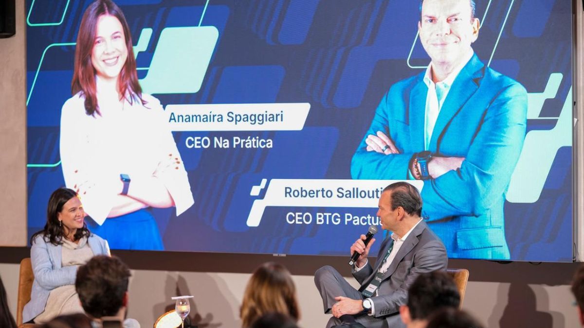 O CEO do BTG Pactual (BPAC11), Roberto Sallouti, e a CEO da Na Prática, Anamaíra Spaggiari. Eduardo FrazãoNa Prática
