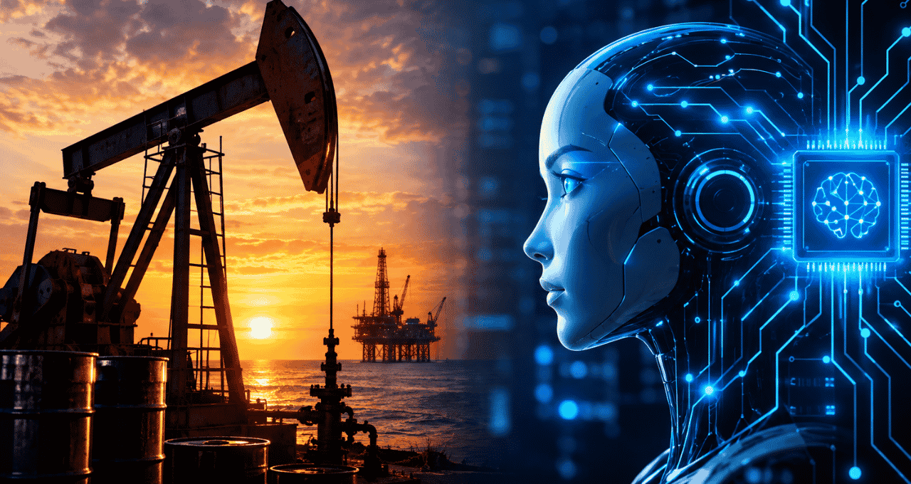 Petróleo e inteligência artificial em alta (imagem: ChatGPT)