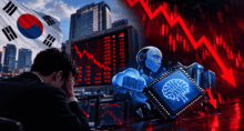 Queda das ações de tecnologia na Coreia do Sul (Imagem: ChatGPT)
